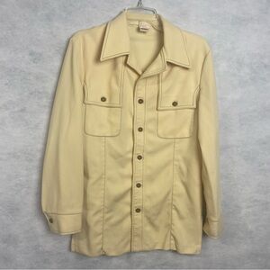 Vintage 70s Jantzen 100 Button Up Shirt Pale Yellow Sz 40 Long Sleeve Retro USA